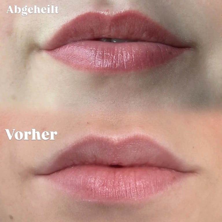 Lippen Permanent Make-up abgeheilt vorher nachher
